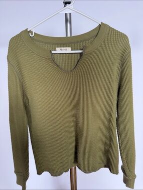 Madewell Olive Waffle Knit Long Sleeve Pullover